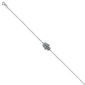 14K White Gold Evil Eye Hamsa Bracelet